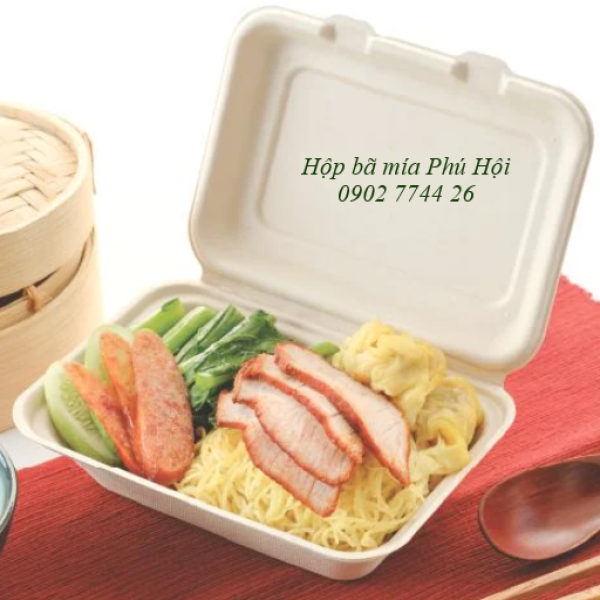 Hộp bã mía 1 ngăn nắp liền 600ml